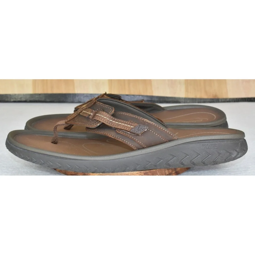 Clarks Wesley Sun Beeswax Men Sandals Size 13 M Brown Leather Flip Flop Thong